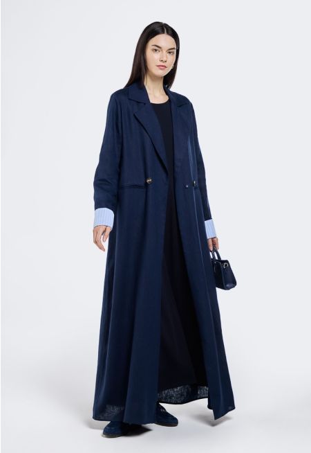 Striped Cuff Linen Abaya