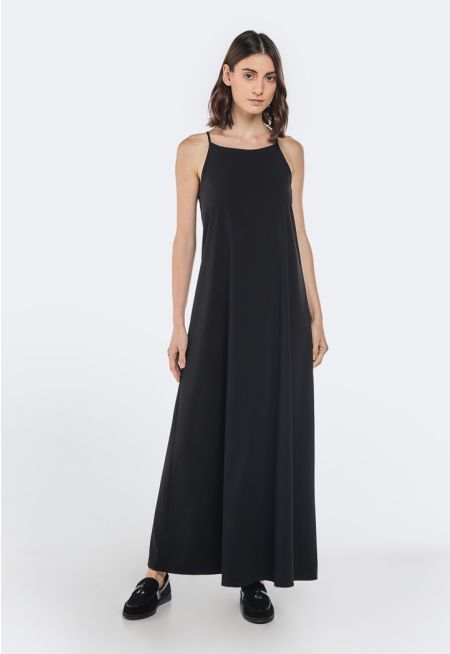 A-Line Cut Spaghetti Sleeves Dress