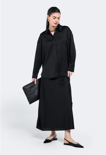 A-line Textured Maxi Skirt