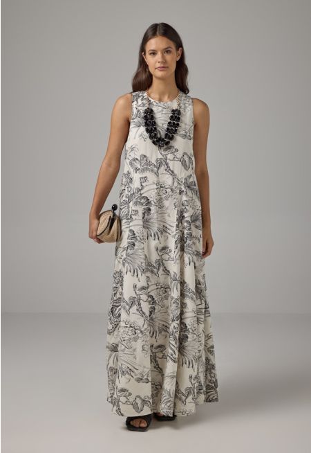 Printed Sleeveless Flared Dress