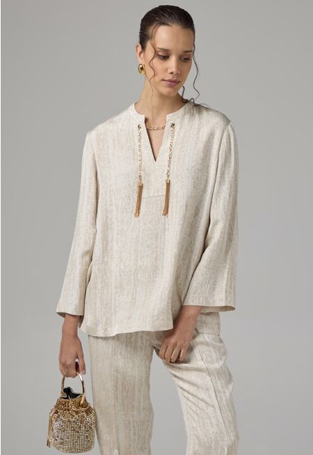 Long Sleeve Blouse With Detachable Chain