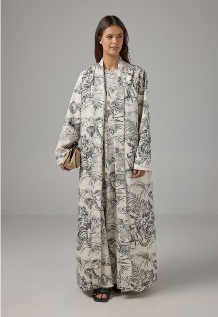 Printed Belted Maxi Abaya