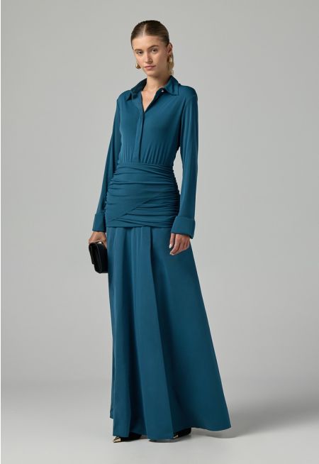 Gathered Waist Wrap Maxi Dress