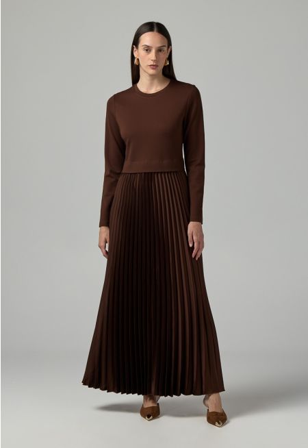 Solid Pleated Maxi Dress