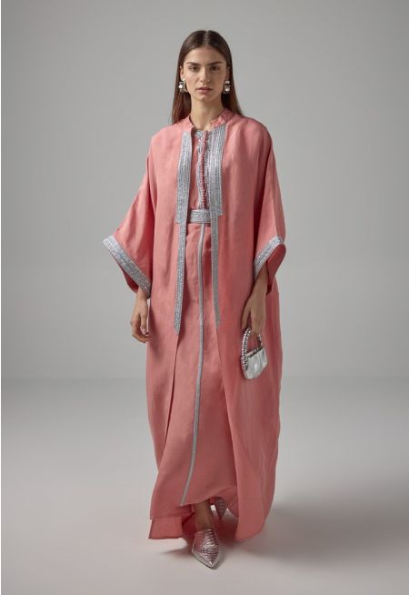 Long Kimono Sleeves Mirror Embroidered Abaya