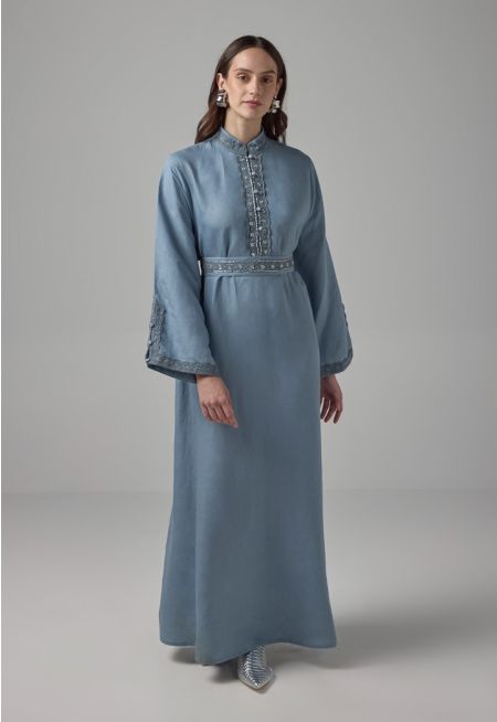 Solid Half Button Up Flared Dress