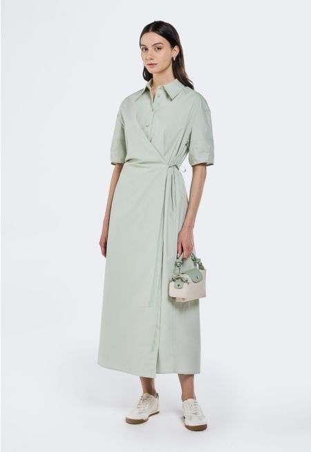  Elastic-Waist Wrap Dress