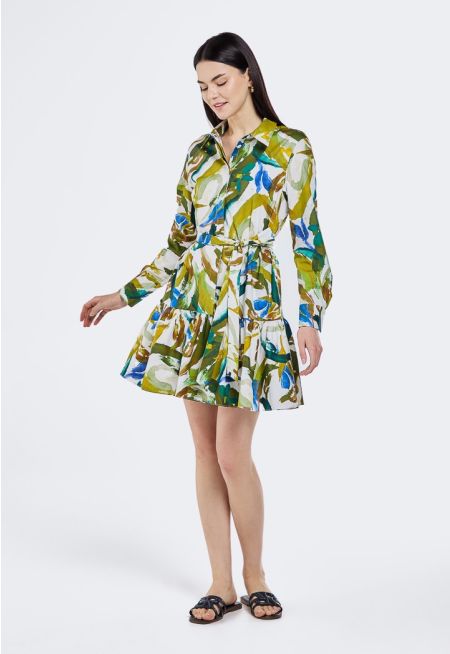 Printed Ruffle Hem Dress