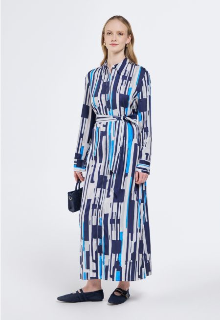 Printed Belted Shirt Dress