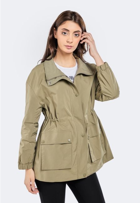 Drawstring Waist Trench Coat