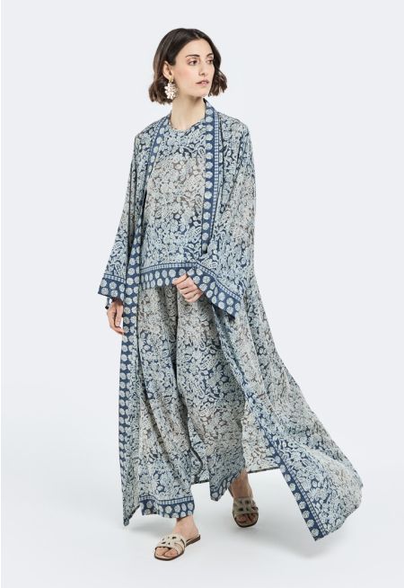 Floral Print Belted Abaya