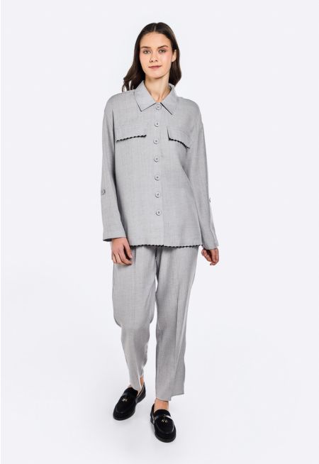 Elasticated Waist Textured Trousers