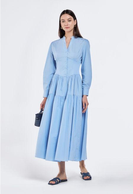 Wide Gathered Waist Pleated Dress