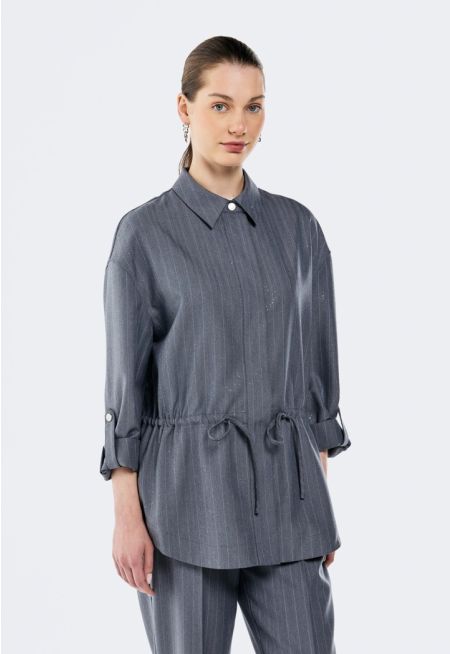 Lurex Striped Drawstring Shirt