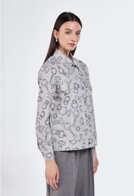 Buttoned Printed Jacket