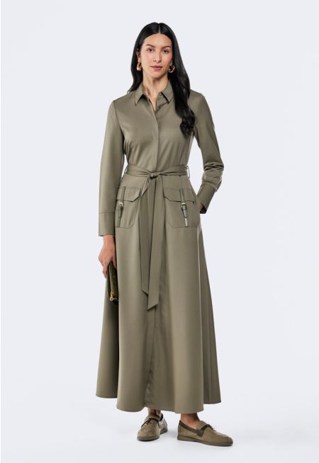 Multi-Pocket Belted Dress