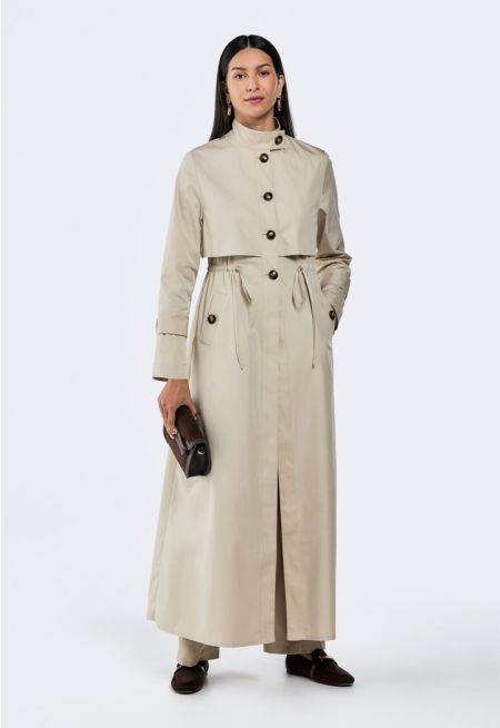 Drawstring Waist Trench Dress