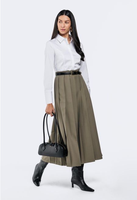 Contrast Dress With Pleated Skirt