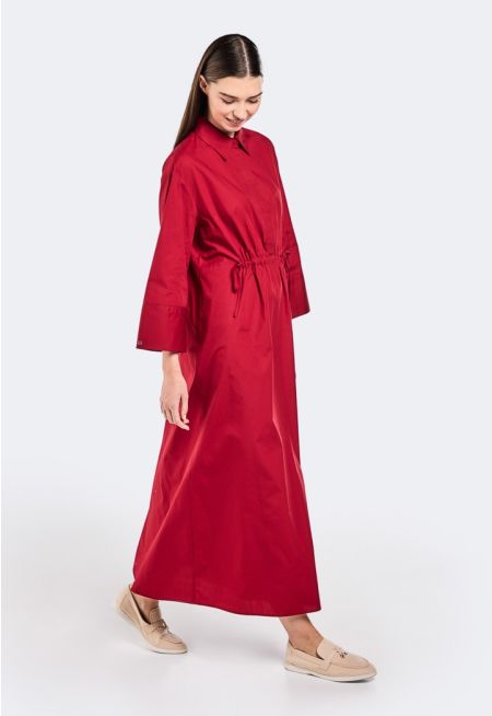 Solid Drawstring Waist Dress