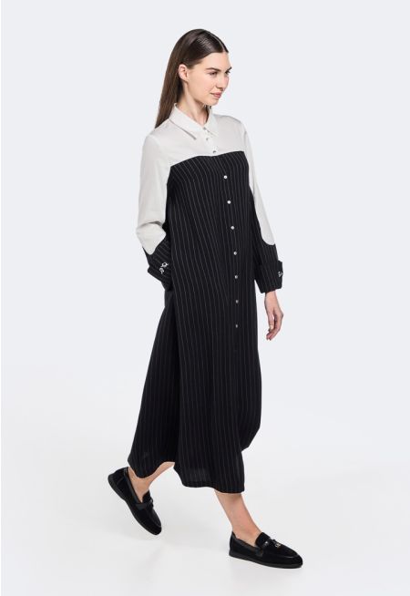 Contrast Striped Shirt Dress