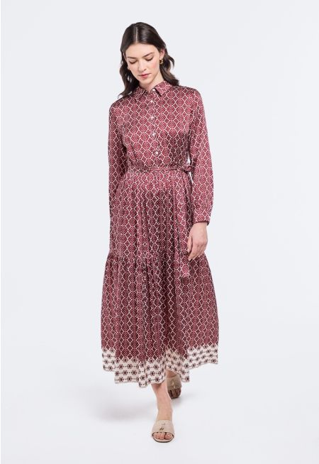 Geometric Print Belted Dress