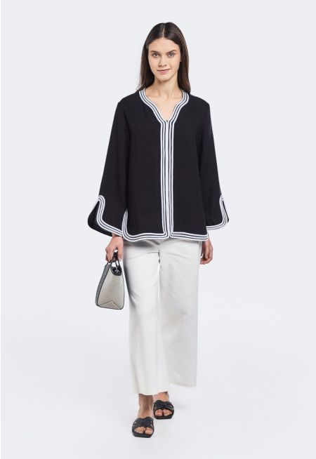 Solid Wide Leg Trouser With Button Waistband