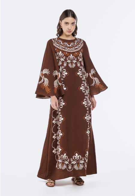 Printed Crinkled Flared Sleeve Dress