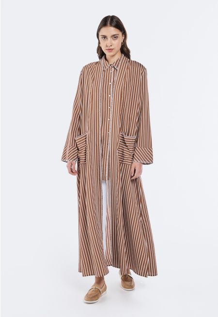 Striped Stitch Embellished Abaya