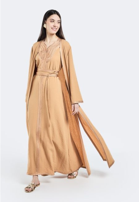 Side Slit Braided Trim Abaya