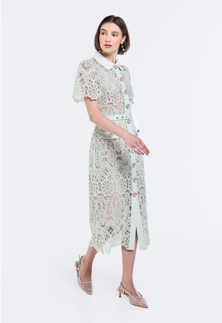Belted Lace Short Sleeve Dress (2 PCS)