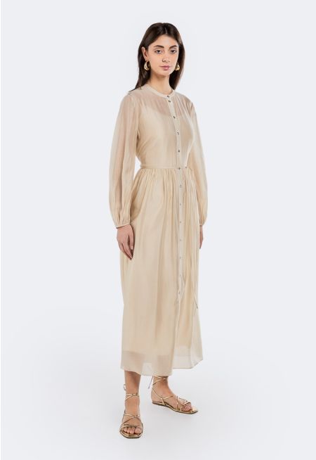 Attached Tie Belt Transparent Dress (2 PCS)