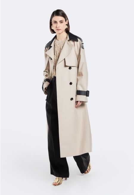 Contrast Belted Trench Coat
