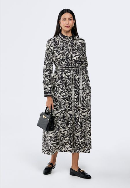 Leaf Print Shirt Dress