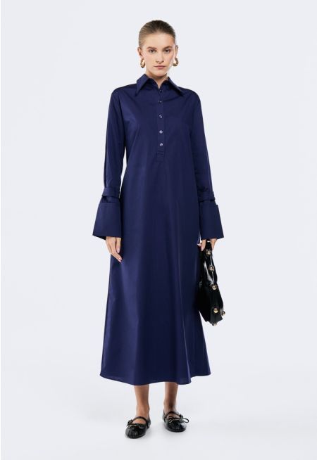 Solid Shirt Collar Dress