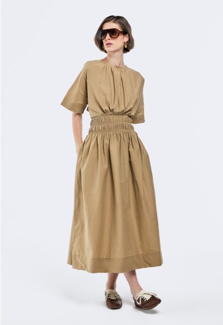 Solid Gathered Waist Dress