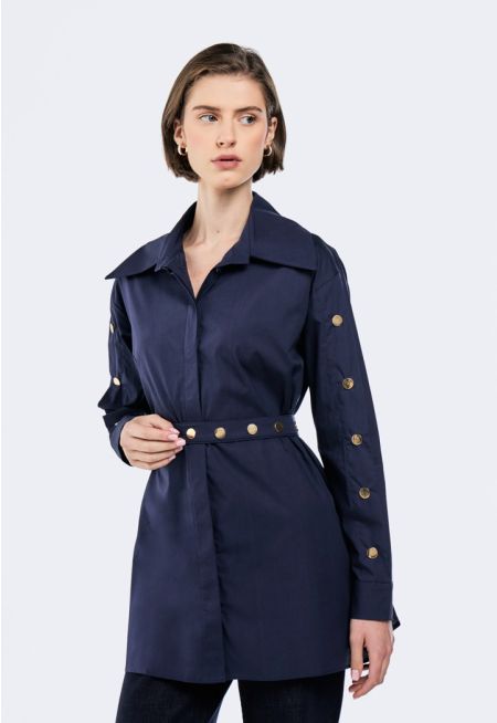 Button Embellished Belted Shirt