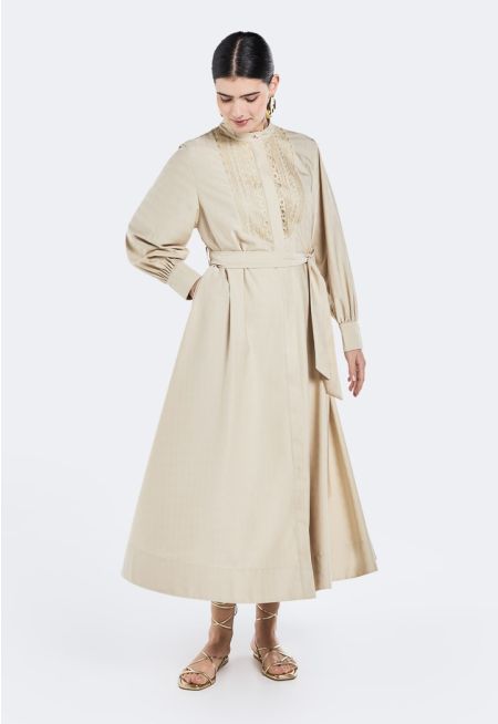 Embroidered Belted Dress