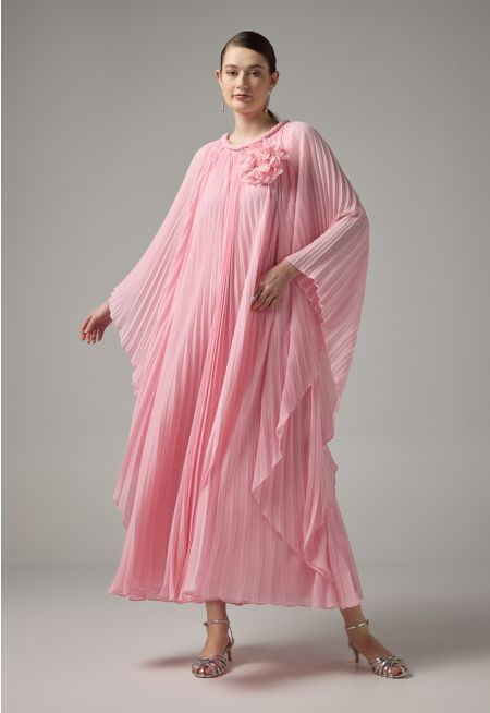 Braid Detail Round Neck Pleated Dress