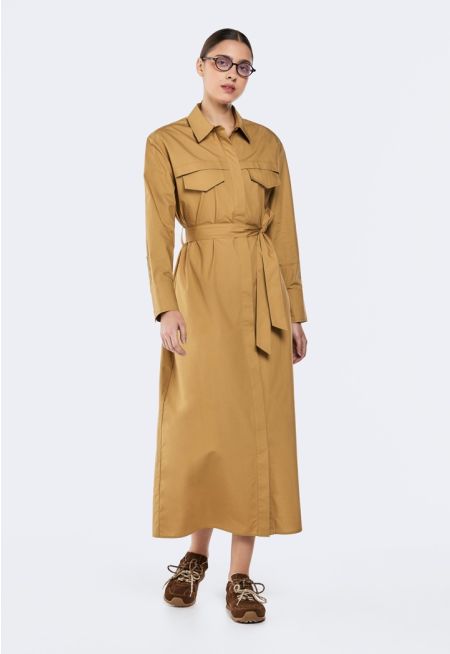 Solid Belted Shirt Dress
