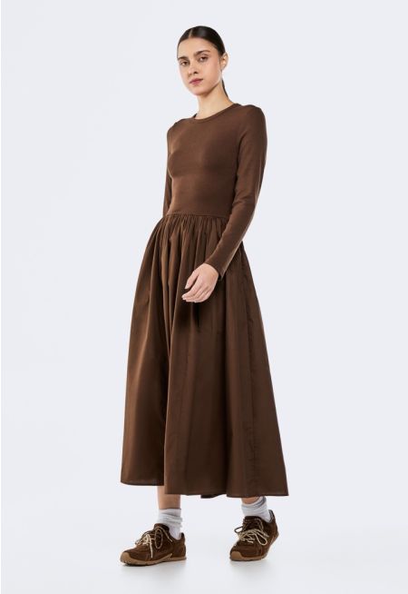 Knitted Bodice Woven Skirt Dress