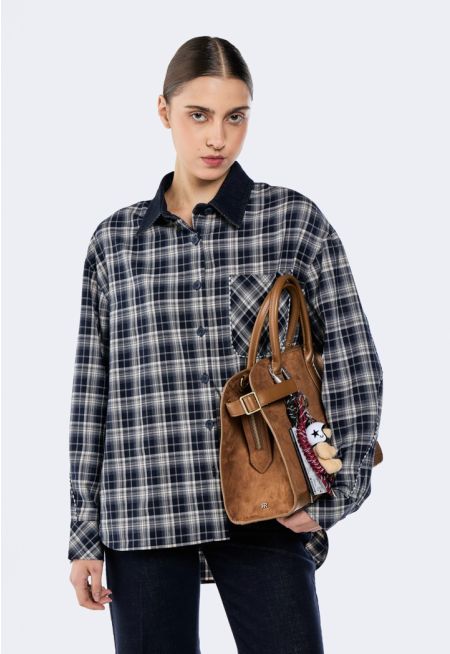 Checked Shirt With Denim Collar
