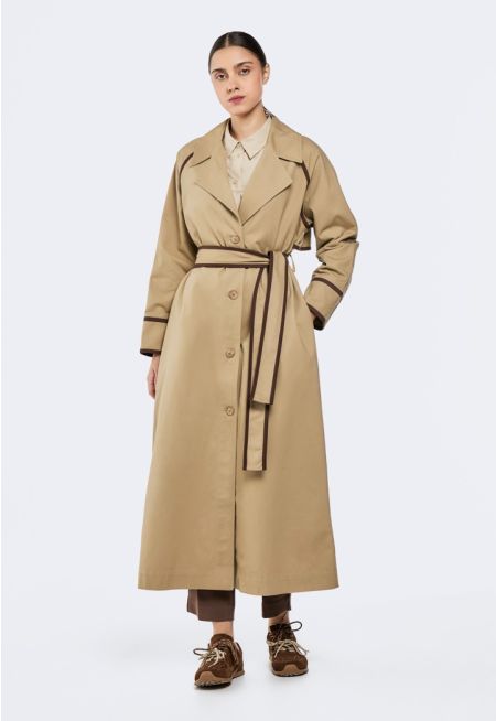 Belted Contrast Trench Coat