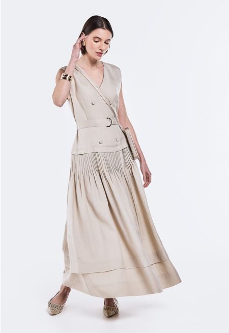 Double Breasted Pleated Dress