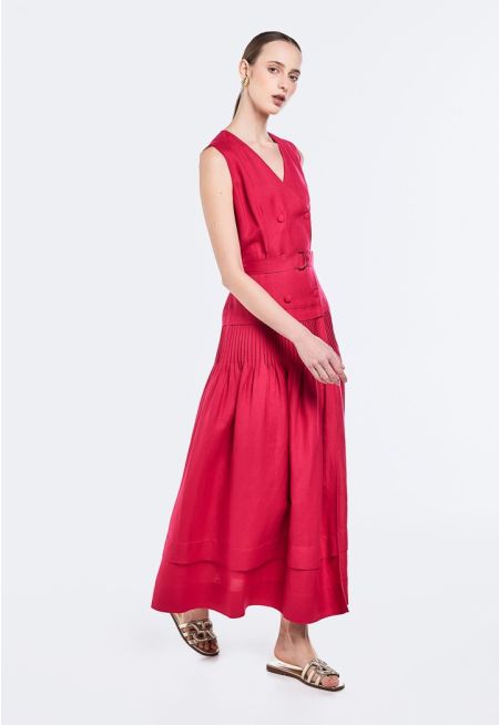 Double Breasted Pleated Dress