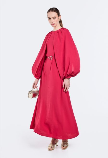 Cape Sleeve Crinkled Dress