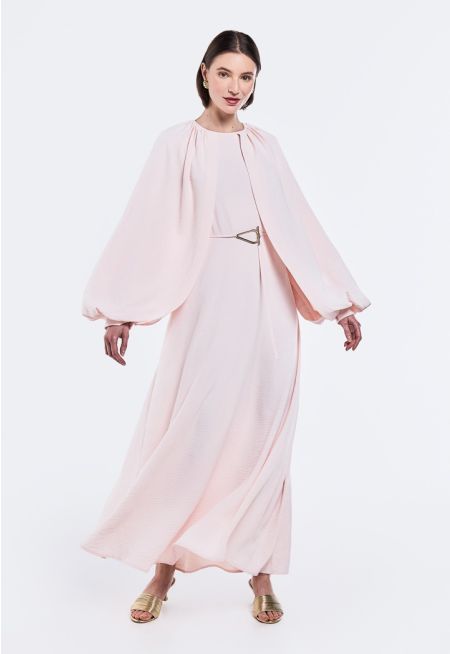 Cape Sleeve Crinkled Dress