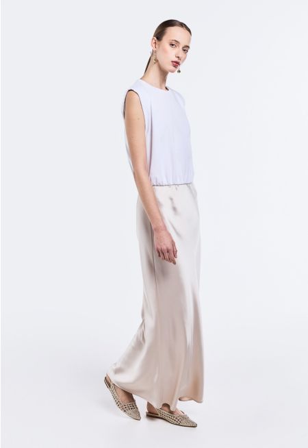 Shoulder Pad Satin Skirt Dress