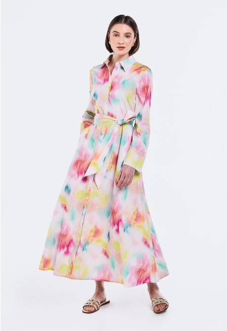 Tie Dye Print Belted Dress