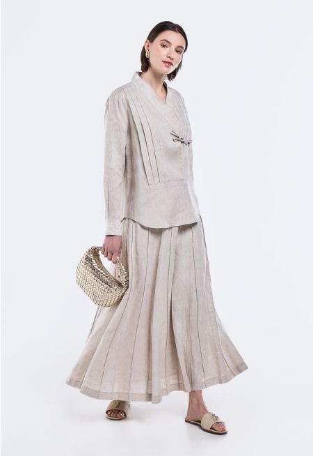 Pintuck Flared Maxi Skirt