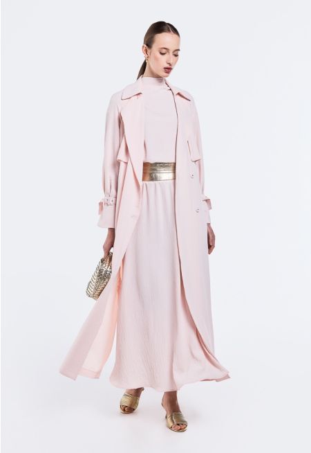 Crinkled Trench Coat With Side Slit